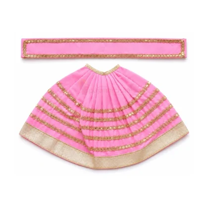Designer Baby Pink Mata Rani Lehenga Patka Poshak with Golden Gota Lace Work for idol shringar and temple decoration