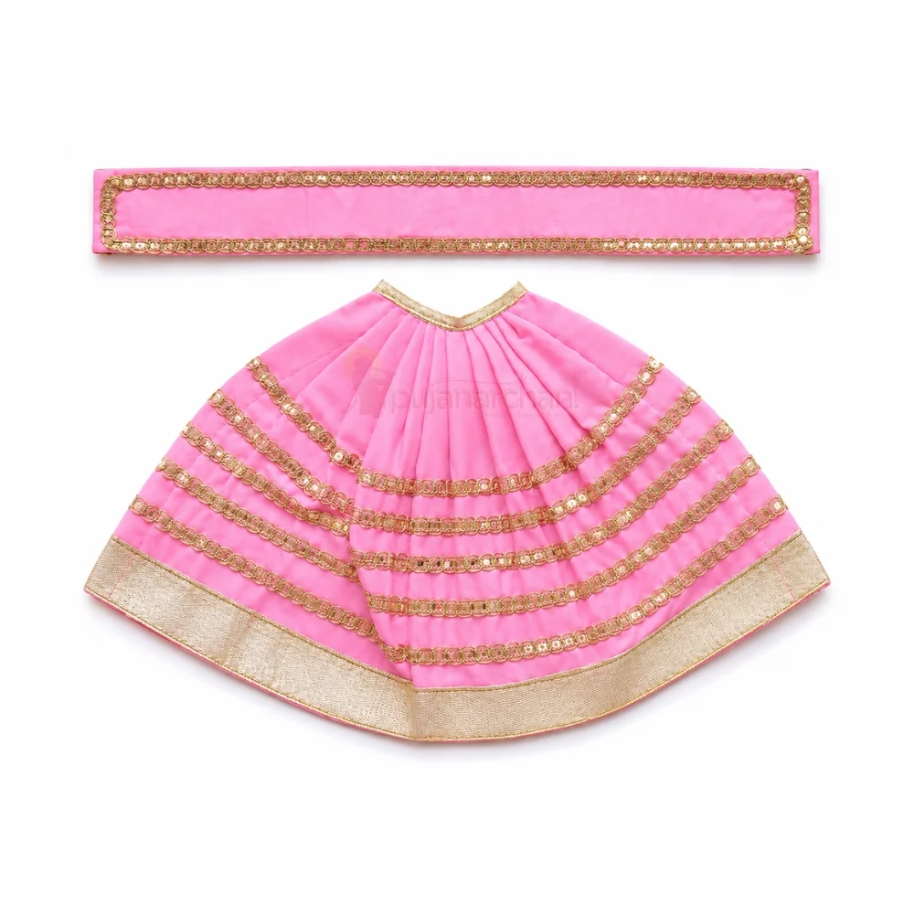Designer Baby Pink Mata Rani Lehenga Patka Poshak with Golden Gota Lace Work for idol shringar and temple decoration