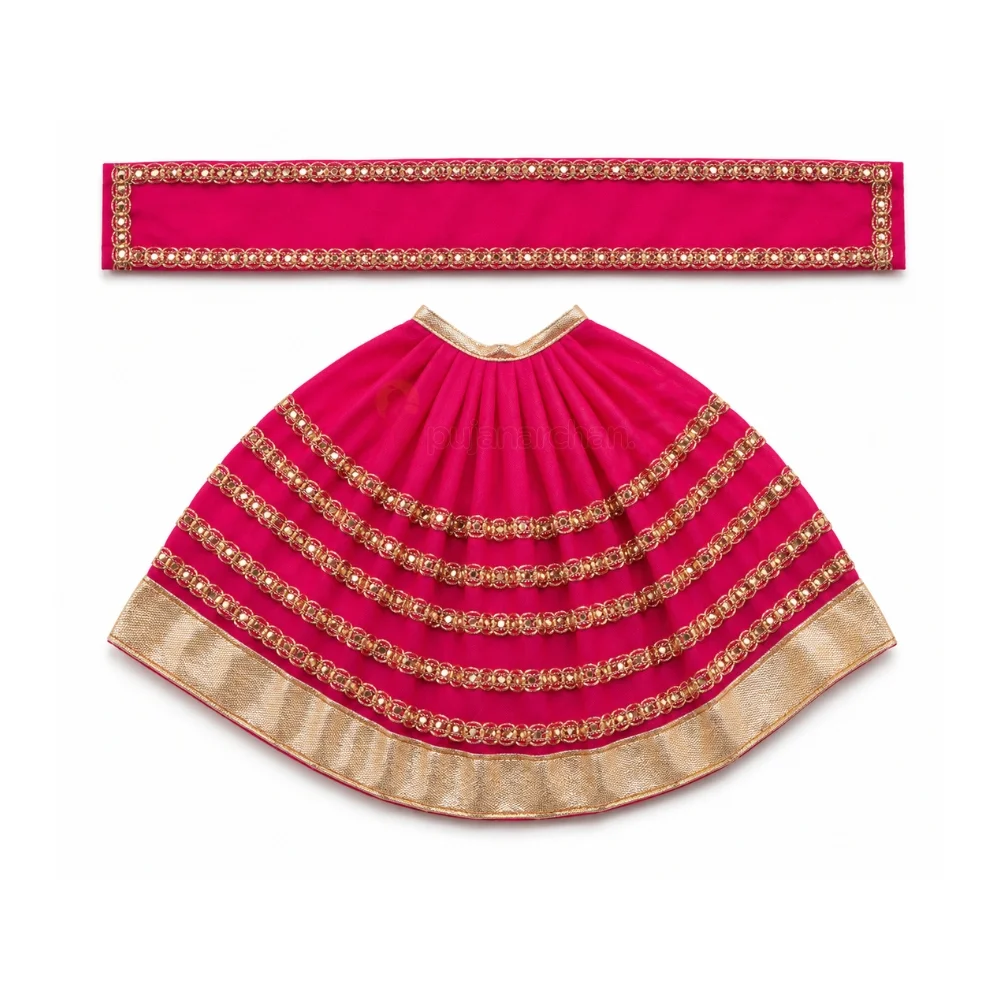 Designer Magenta Mata Rani Lehenga Patka Poshak with Golden Gota Lace Work for idol shringar and temple decoration