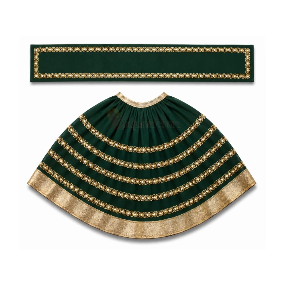 Designer Bottle Green Mata Rani Lehenga Patka Poshak with Golden Gota Lace Work for idol shringar and temple decoration