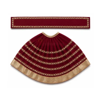 Designer Maroon Mata Rani Lehenga Patka Poshak with Golden Gota Lace Work for idol shringar and temple decoration