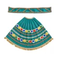 Premium Designer Turquoise Blue Satin Mata Rani Lehenga Patka Poshak with Multicolor Sequin Flower Work and Golden Coin Lace for Mata Rani Idol Shringar