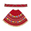 Premium Designer Red Satin Mata Rani Lehenga Patka Poshak with Multicolor Sequin Flower Work and Golden Coin Lace for Mata Rani Idol Shringar