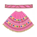 Premium Designer Baby Pink Satin Mata Rani Lehenga Patka Poshak with Multicolor Sequin Flower Work and Golden Coin Lace for Mata Rani Idol Shringar