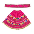 Premium Designer Magenta Satin Mata Rani Lehenga Patka Poshak with Multicolor Sequin Flower Work and Golden Coin Lace for Mata Rani Idol Shringar