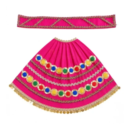 Premium Designer Magenta Satin Mata Rani Lehenga Patka Poshak with Multicolor Sequin Flower Work and Golden Coin Lace for Mata Rani Idol Shringar