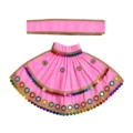 Premium Designer Baby Pink Satin Mata Rani Lehenga Patka Poshak with Paisley Embroidery and Multicolor Mirror Work for Mata Rani idol shringar