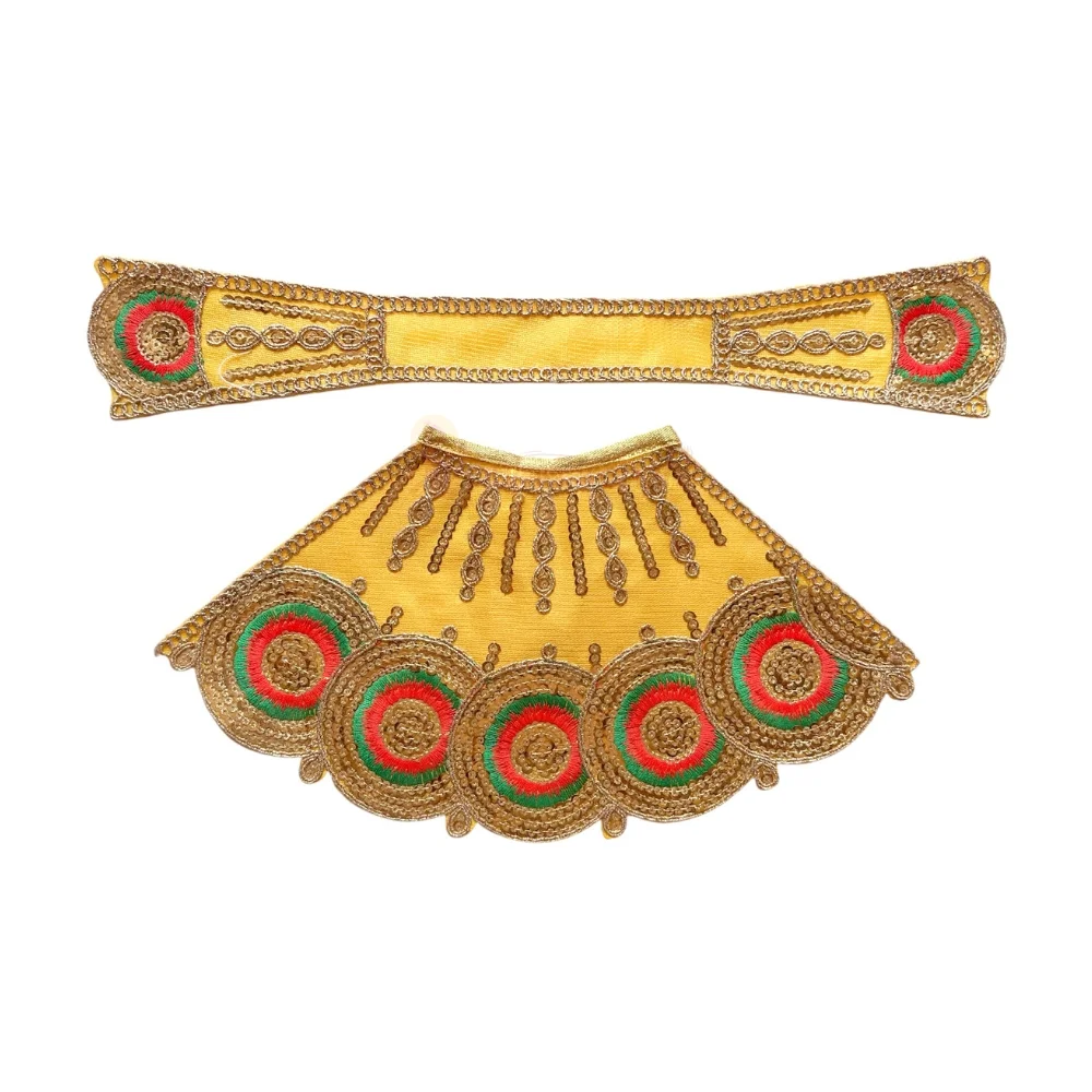Premium Designer Yellow Satin Mata Rani Lehenga Patka Poshak with Zari Dori Work, Circular Embroidery and Hand Embroidery for Mata Rani Idol Shringar