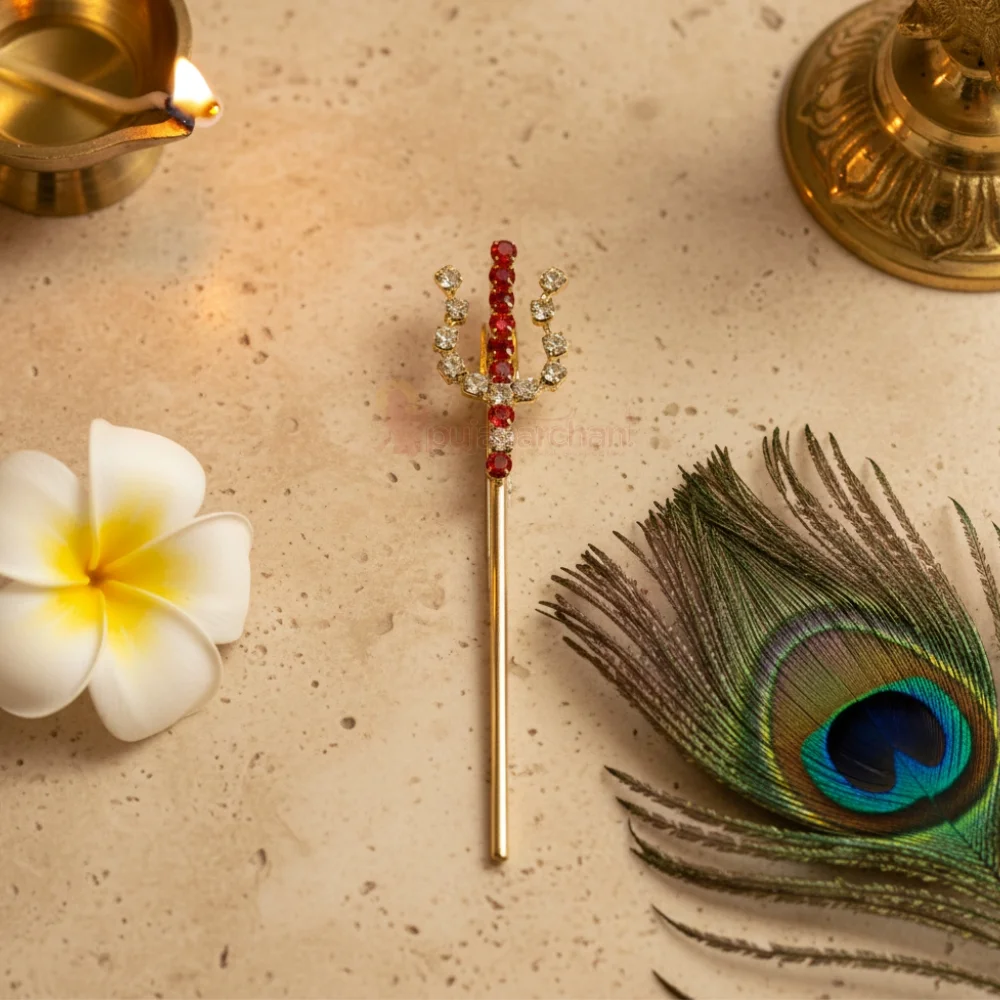 Handcrafted decorative trishul for God idol shringar and temple