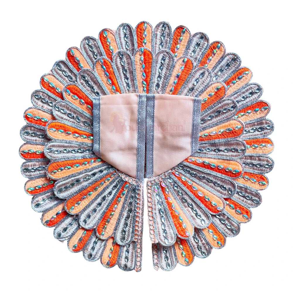 Dark Orange & Peach Peacock Design Laddu Gopal Poshak with Silver Embroidery and Multicolor Work