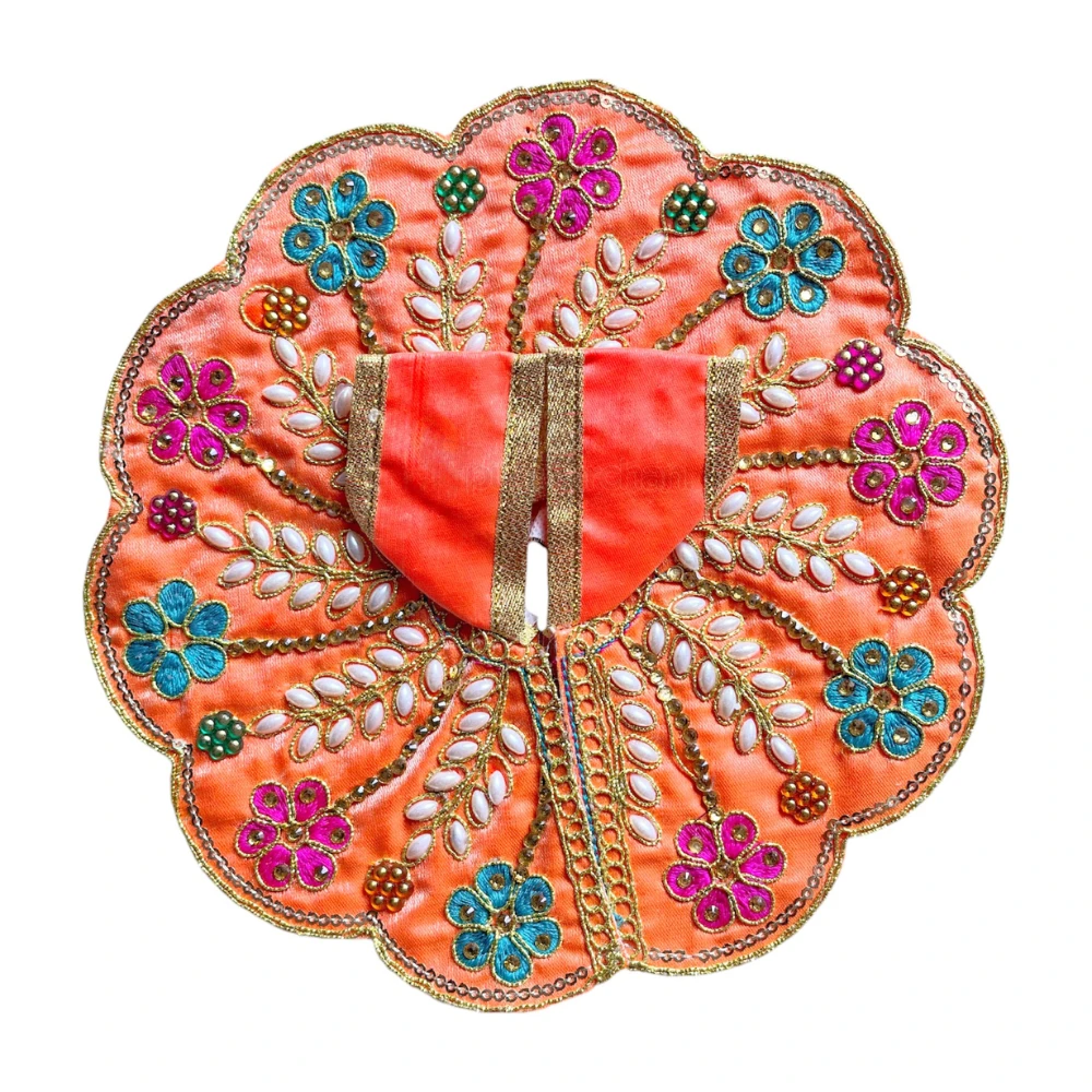 Designer Peach Floral Laddu Gopal Poshak with Pearl and Multicolor Embroidery Work