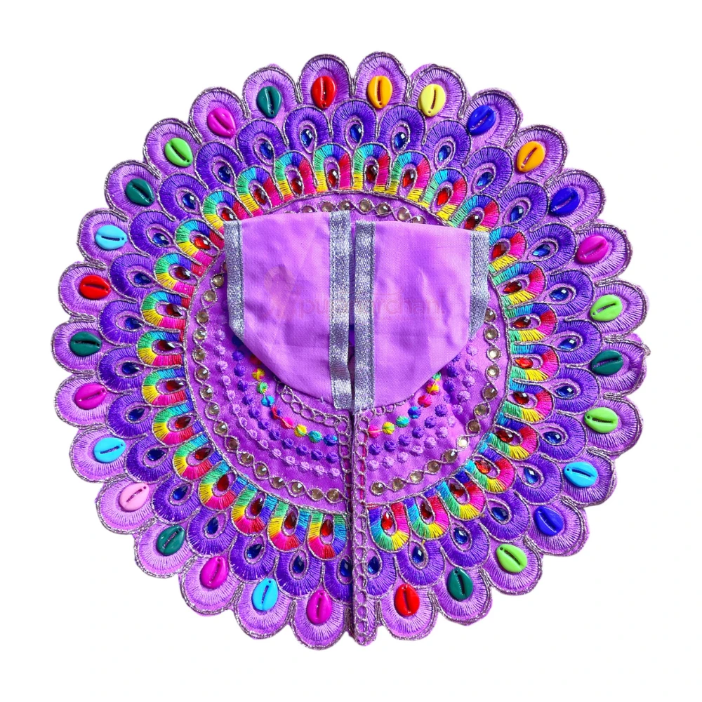 Lavender Peacock Design Laddu Gopal Poshak with Crystal Stone, Pearl and Multicolor Embroidery
