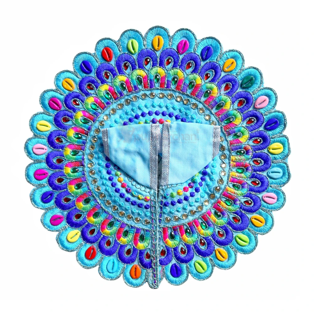Light Blue Peacock Design Laddu Gopal Poshak with Crystal Stone, Pearl and Multicolor Embroidery