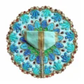 Aqua Blue Floral Laddu Gopal Poshak with Pearl, Red Stone and Multicolor Embroidery Work