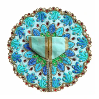 Aqua Blue Floral Laddu Gopal Poshak with Pearl, Red Stone and Multicolor Embroidery Work