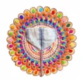 Peach Peacock Design Laddu Gopal Poshak with Crystal Stone, Pearl and Multicolor Embroidery
