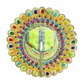 Lemon Yellow Peacock Design Laddu Gopal Poshak with Crystal Stone, Pearl and Multicolor Embroidery