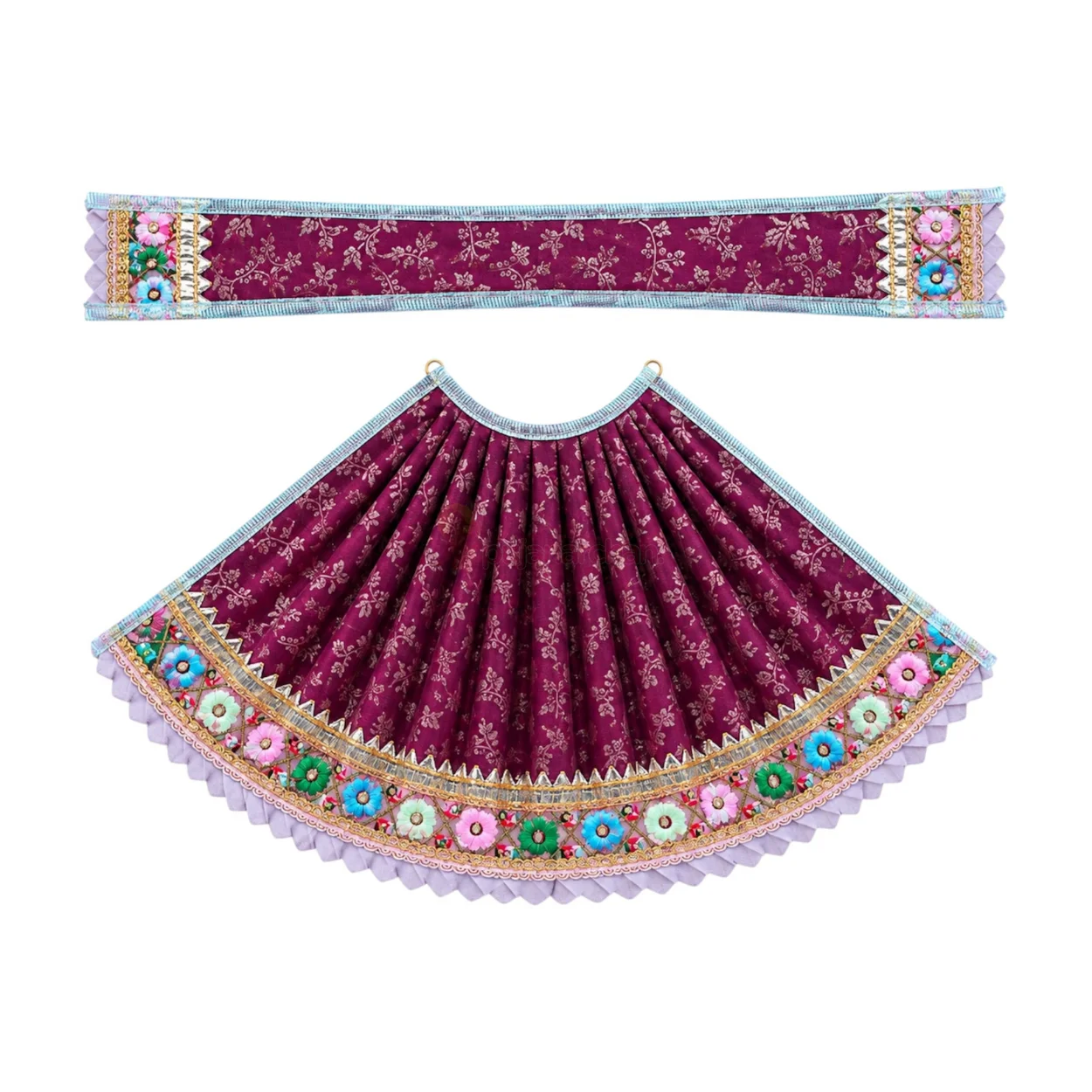 Designer Wine & Multicolour Lace Work Maa Durga Poshak
