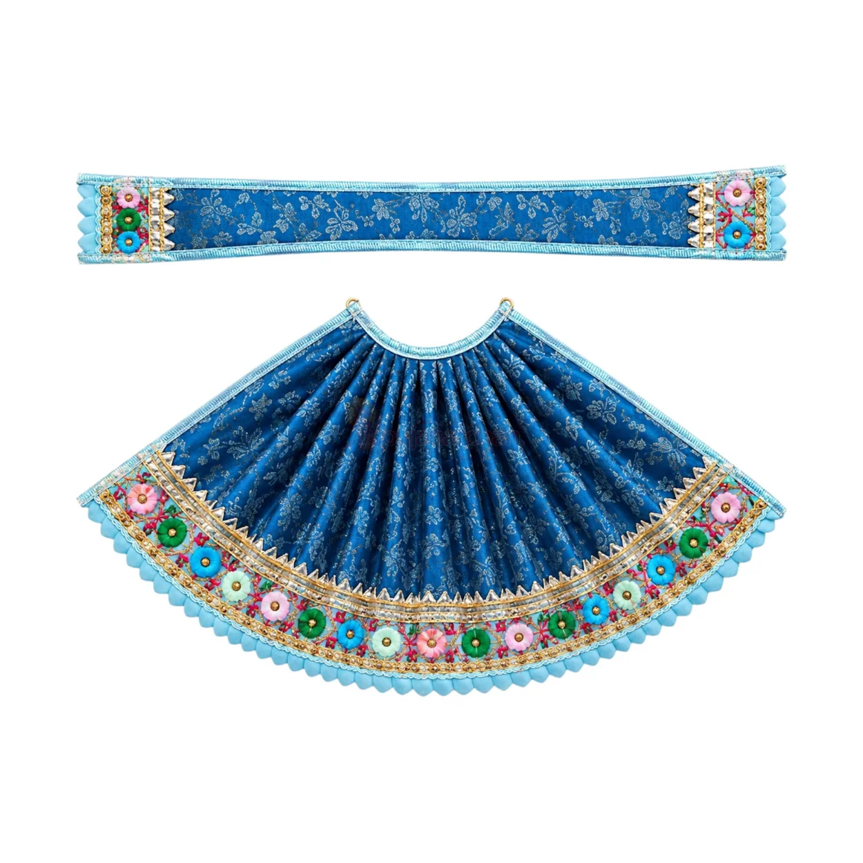 Designer Teal Blue & Multicolour Lace Work Maa Durga Poshak Designer Teal Blue & Multicolour Lace Work Maa Durga Poshak