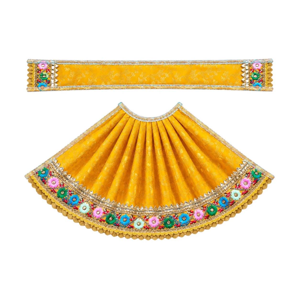 Designer Yellow & Multicolour Lace Work Maa Durga Poshak