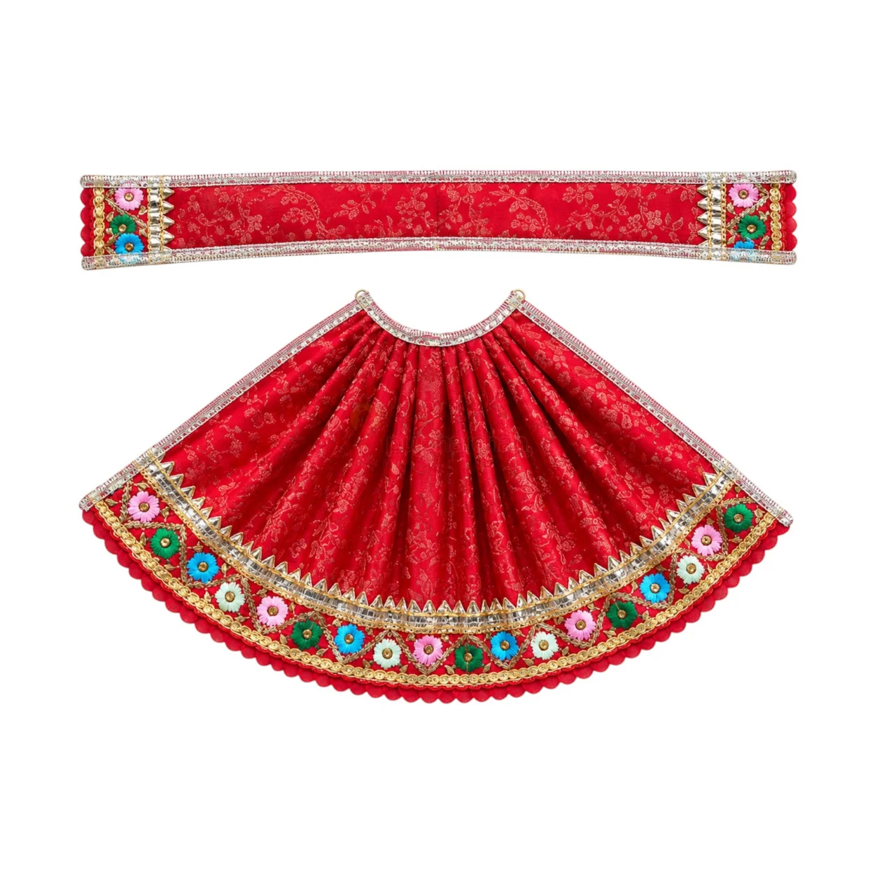 Designer Red & Multicolour Lace WorkMaa Durga Poshak Designer Red & Multicolour Lace Work Maa Durga Poshak