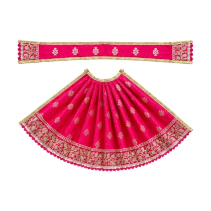 Red Maa Durga Poshak with floral designer lehenga and matching patka
