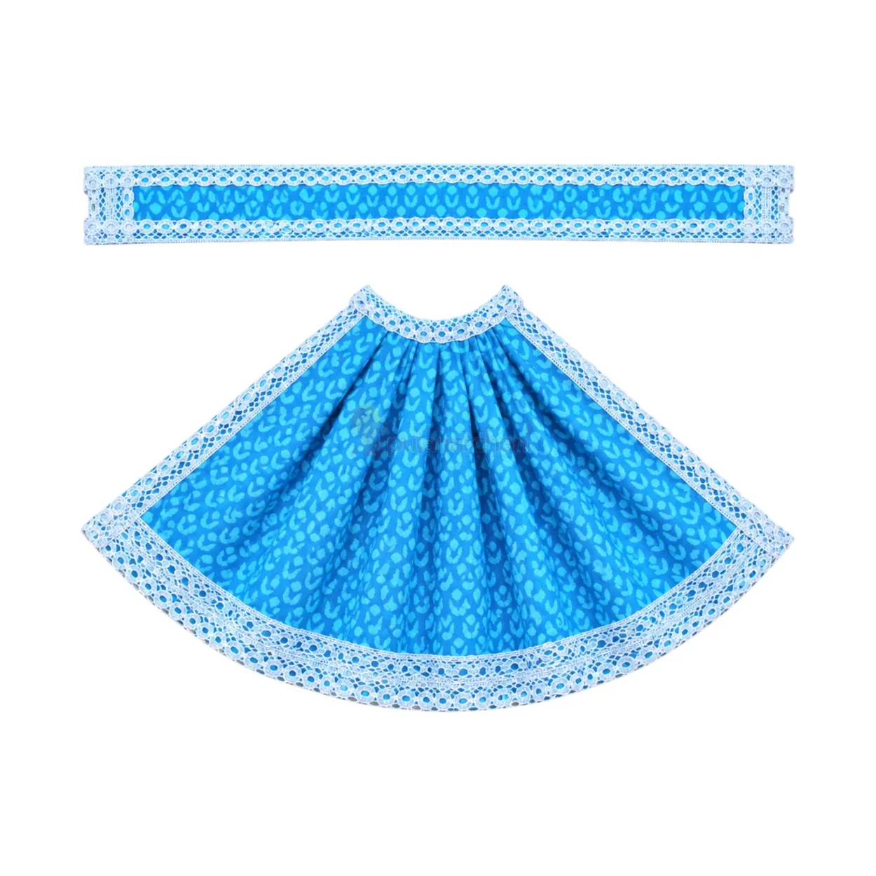 Light Blue Maa Durga Poshak with traditional patterned lehenga and matching patka