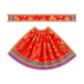 Orange Maa Durga Poshak with floral printed lehenga and matching patka