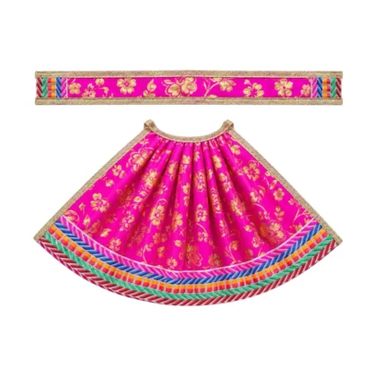 Magenta Maa Durga Poshak with floral printed lehenga and matching patka