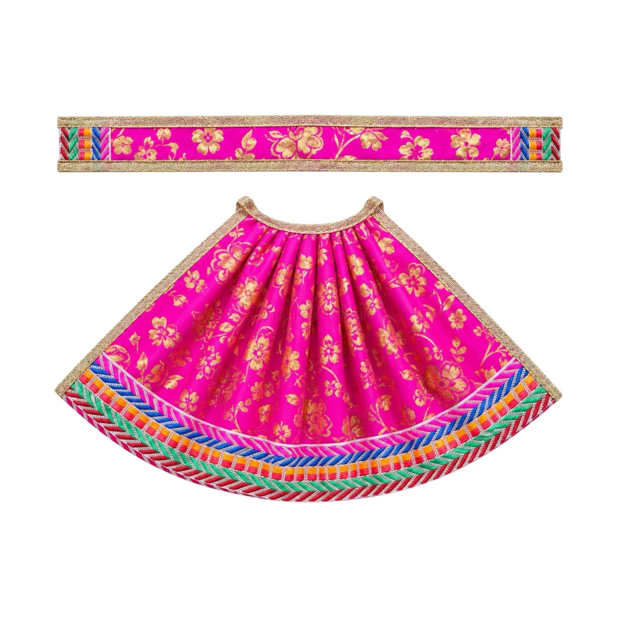 Magenta Maa Durga Poshak with floral printed lehenga and matching patka