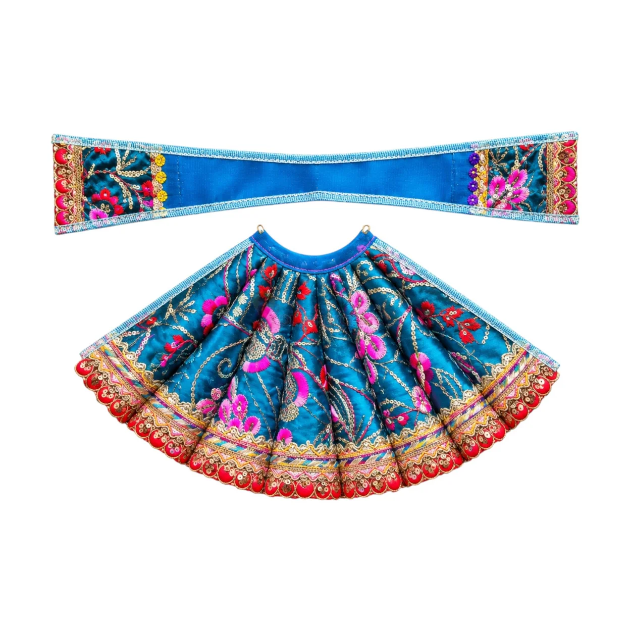 Designer Teal Blue Mata Rani Poshak Set | Heavy Cone Lehnga & Patka