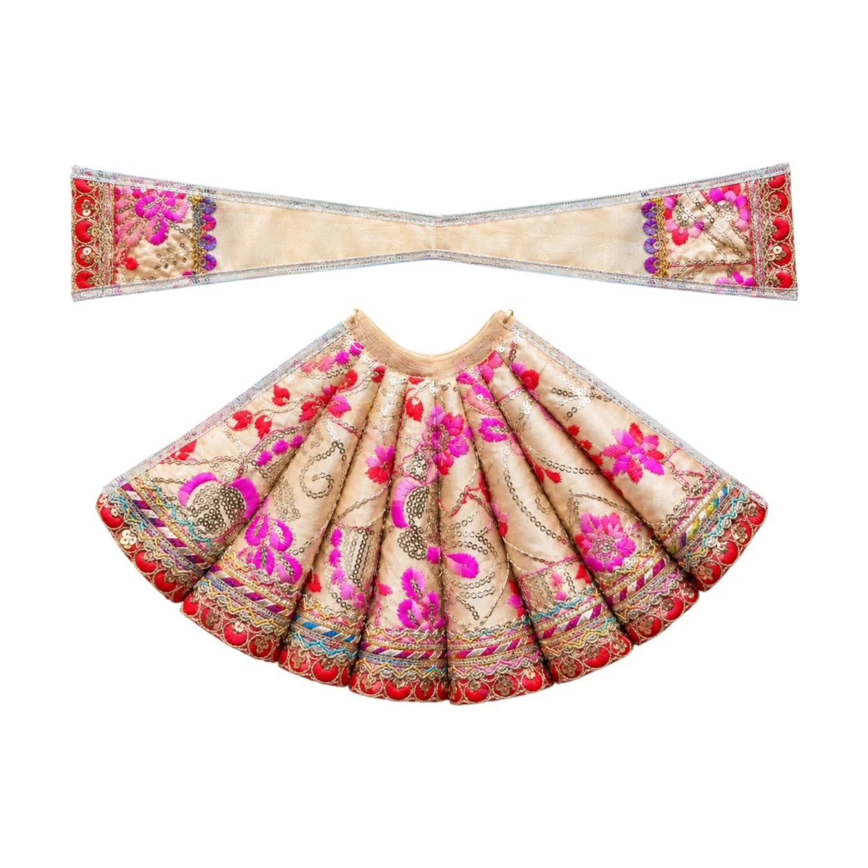 Designer Cream Mata Rani Poshak Set | Heavy Cone Lehnga & Patka