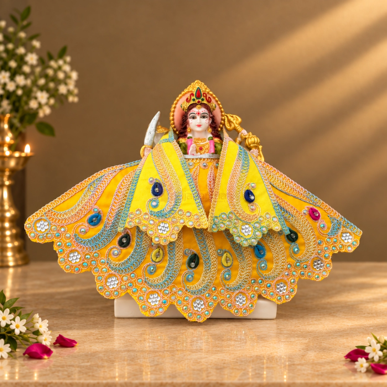 Designer Yellow & Orange Mata Rani Poshak | Heavy Thread & Stone Work Lehnga & Patka for Navratri