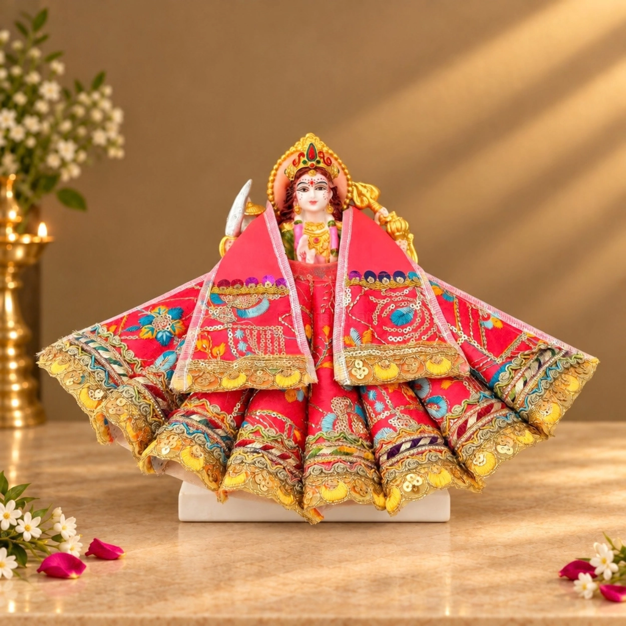 Designer Fuchsia Pink Mata Rani Poshak Set | Heavy Cone Lehnga & Patka for Navratri