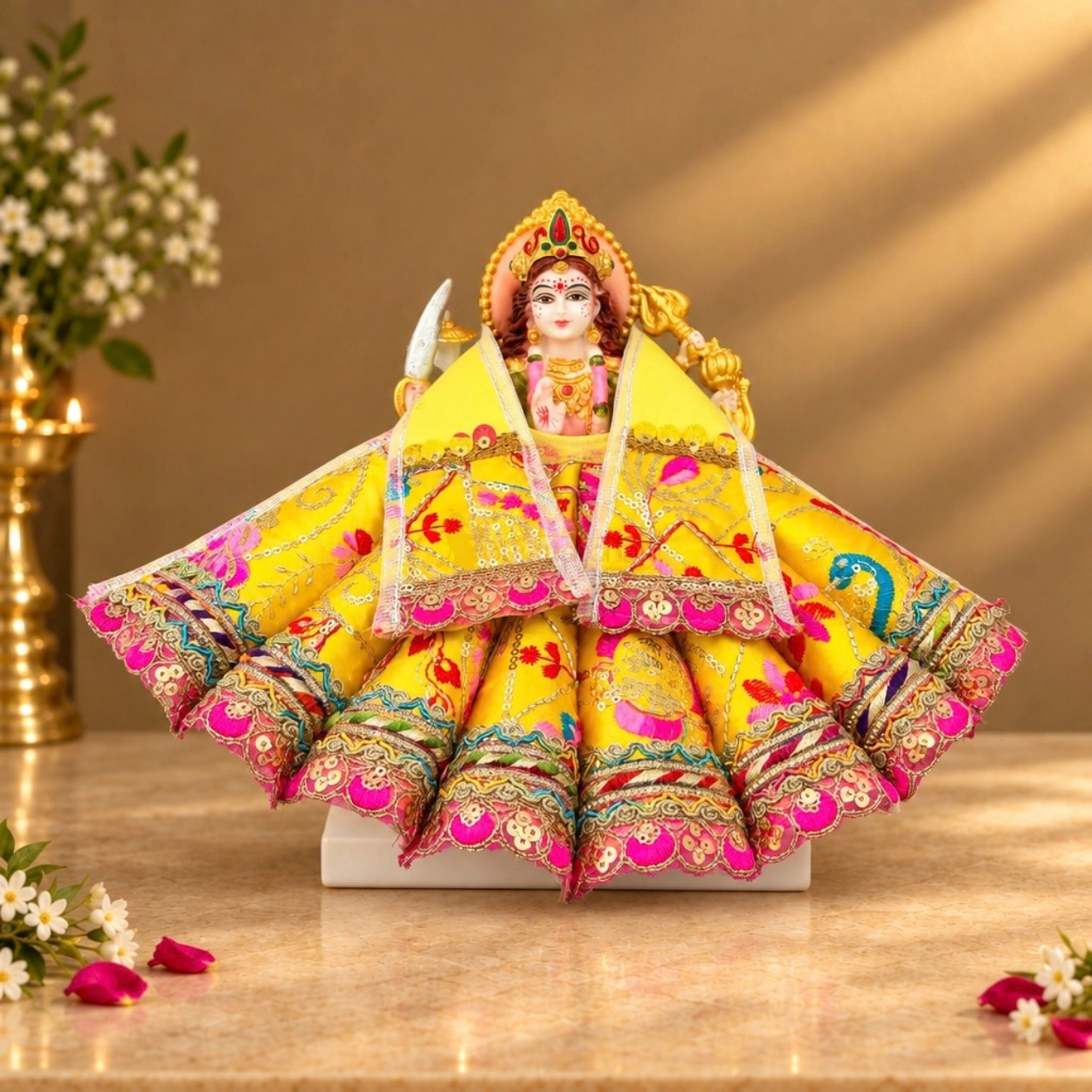 Designer Yellow Mata Rani Poshak Set | Heavy Cone Lehnga & Patka for Navratri