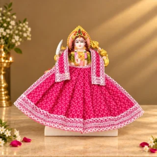 Designer Magenta Maa Durga Poshak | Traditional Pattern Lehenga & Matching Patka for Navratri