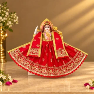 Designer Red Maa Durga Poshak | Floral Work Lehenga & Matching Patka for Navratri