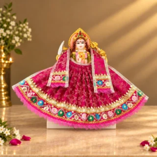 Designer Magenta & Multicolour Maa Durga Poshak | Floral Lace Lehenga & Patka for Navratri