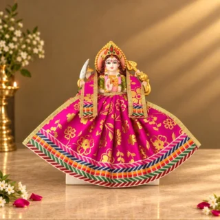Designer Magenta Maa Durga Poshak | Floral Print Lehenga & Matching Patka for Navratri